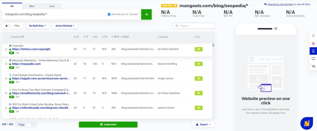 Mangools vs Ahrefs: LinkMiner interface